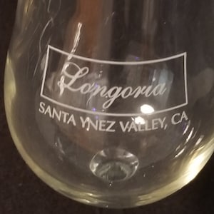 Longoria Santa Ynez Valley, CA - Wine Glass White Artwork 7-1/2&quot; Tall - Lovely Shape