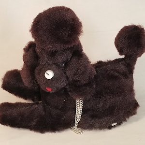 Vintage Retro Poodle Radio - Stuffed Poodle / Animal - Dark Brown with Gold Chain