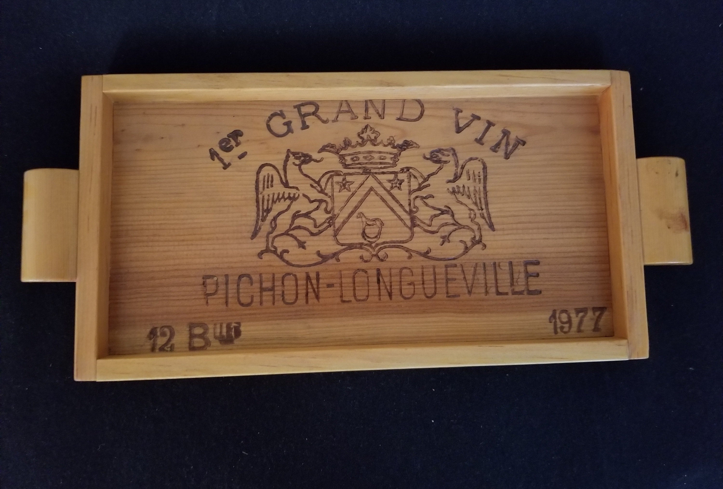 Rare Vintage Wine Case End Wooden Tray Grand Vin