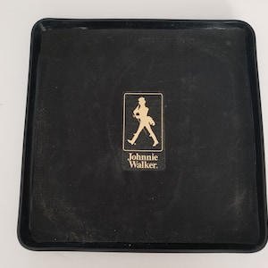 Johnnie Walker Plastic Black Tray with Gold Art / Ad Display: 10-1/2&quot; x 10-1/2&quot;