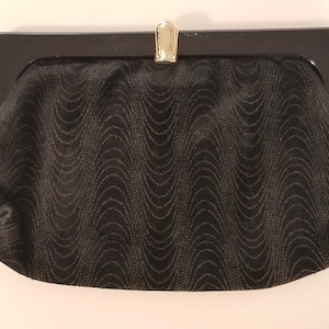Lovely Black Wave Pattern Cloth: Italian Evening Bag / Clutch with Gold Clasp