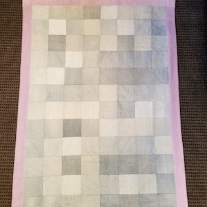 Handcrafted / Handmade Blue Jean & Fleece Blanket / Throw - Blue and Lilac 65&quot; x 46&quot;