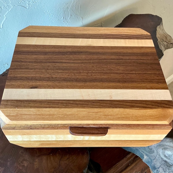 Unique Black Walnut  with Hard Maple and Cherry Wood Jewelry Box , Keep Sake Box, Gun Box.  Hand Made.