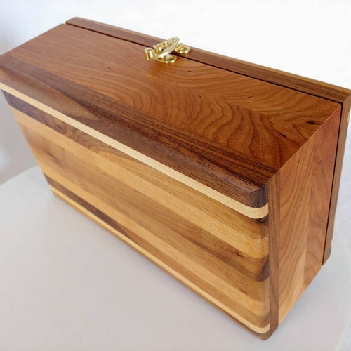 Hand Crafted Solid Cherry Wood with Black Walnut and Maple Keepsake Box, shops Jewelry Box.