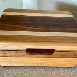 Unique Black Walnut  with Hard Maple and Cherry Wood Jewelry Box , Keep Sake Box, Gun Box.  Hand Made.