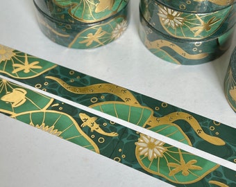 Pond Dwellers Gold Foil Washi Tape VER 2 Water Lily Snake Nature Animals Flora Fauna