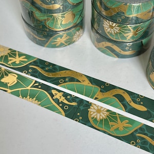 Pond Dwellers Gold Foil Washi Tape VER 2 Water Lily Snake Nature Animals Flora Fauna