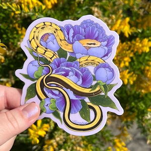 Adesivo de vinil com cobra chinesa e flores de peônia roxa