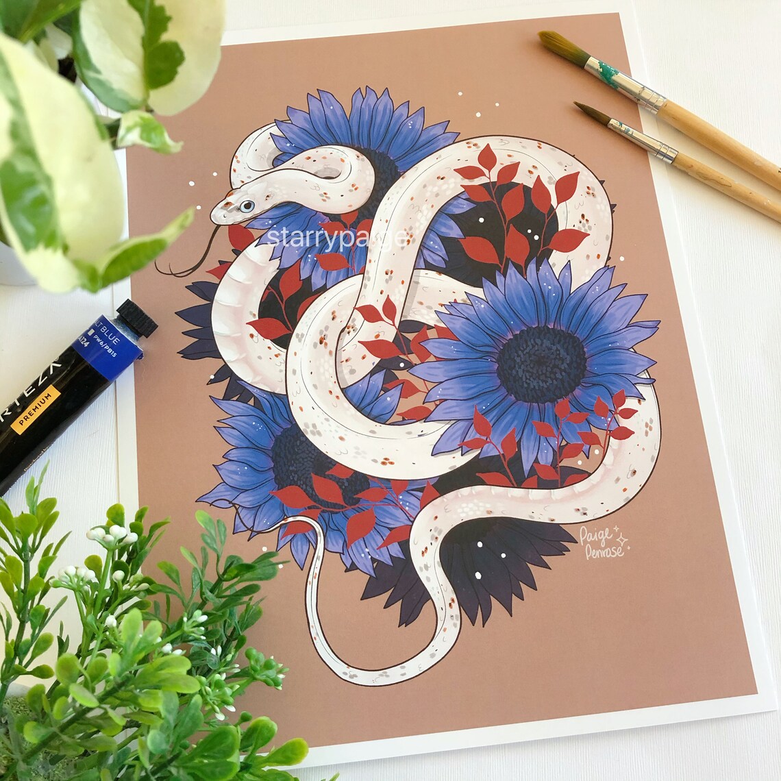 Palmetto Corn Snake and Sunflowers Art Print 8.5 x 11 Reptiles Etsy