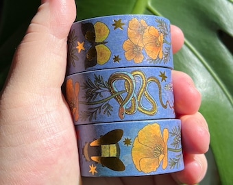 Arte de reptiles de serpiente de liga con cinta washi de flora y fauna nativa de California