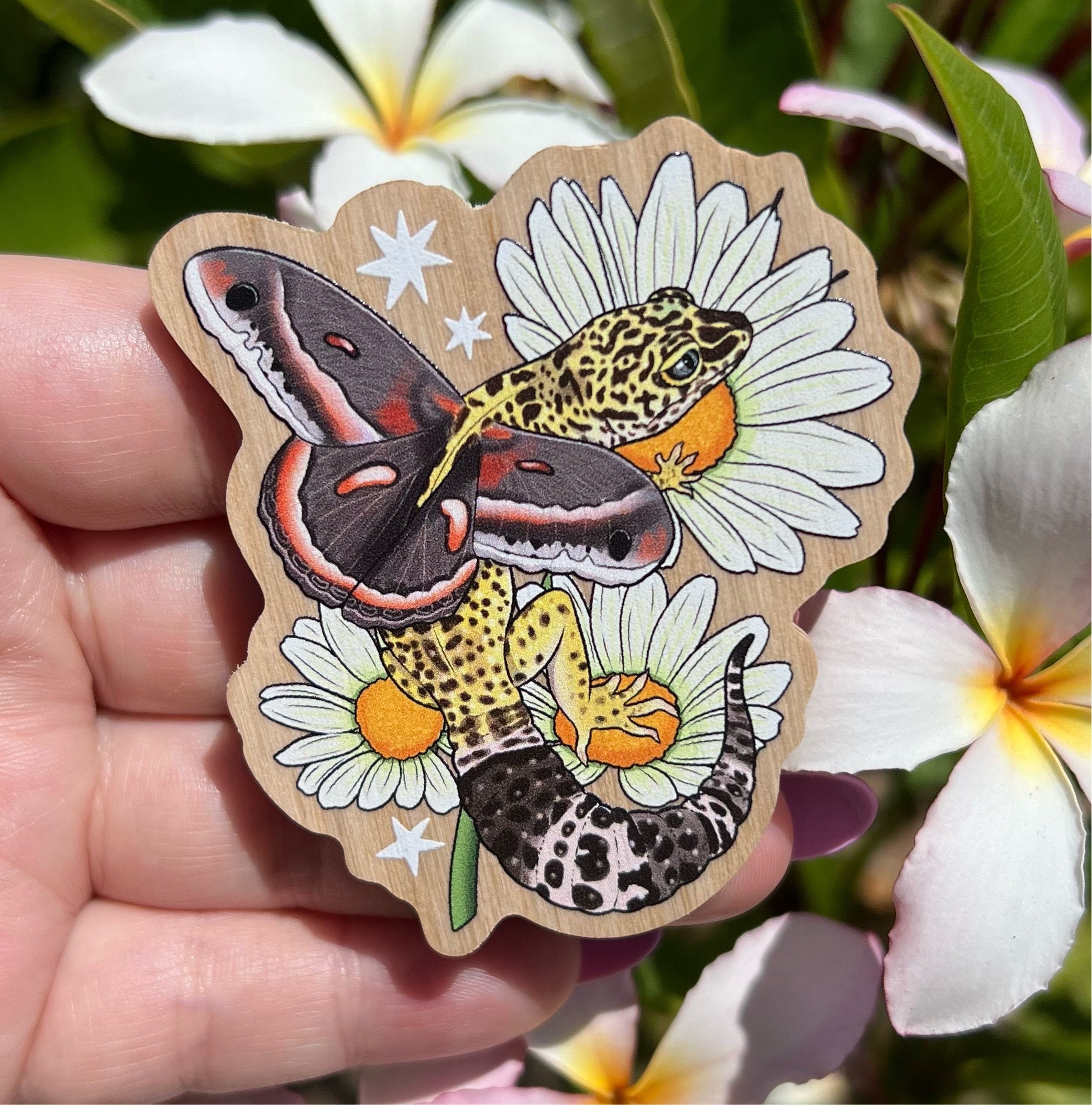Hada Leopardo Gecko Pin de madera Reptil Arte