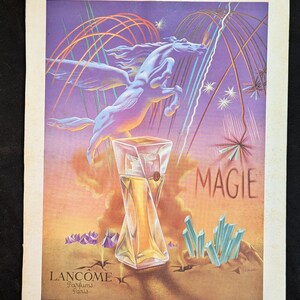Lancome Paris Parfymillustration av E. M. Perot Original fransk reklam från 1950 23,5 x 30,5 cm litografi i färg, Magie