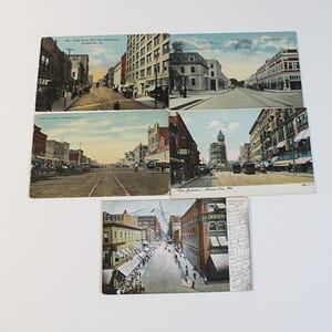 Partia 6 pocztówek, głównie RPPC, Sceny uliczne z lat 1941–1970, Budynki opublikowane i nieopublikowane Nowy Jork Joplin MO Nowy Orlean Times Square Teksas