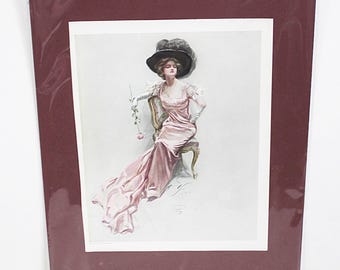 1909 Harrison Fisher Pretty Girl Print Color Lithograph Beautiful Hat and Woman Victorian Picture Art Print Illustration Artwork #7