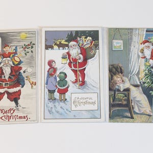 Kavel van 3 kerstman kerst ansichtkaarten ansichtkaart vintage vakantie kleurenlithografie niet-gepost jaren 1010 kerstspeelgoed kerstman elf vrolijk kerstfeest