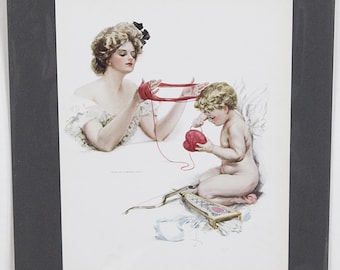 1909 Harrison Fisher Pretty Girl Print Color Lithograph Beautiful Hat and Woman Victorian Picture Art Print Illustration Artwork Valentine