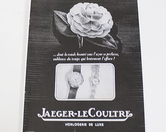 Jaeger Le Coultre Watch Illustration by V Casini Original 1950 French Woodcut Advertisement 9 5/8 x 12 3/8 in Lithograph Mid Century Modern