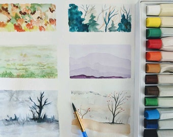 Kids gift watercolor art kit - Watercolor painting set kids activity - Homeschooling activity pack diy kit kids art set - Kids birthday gift