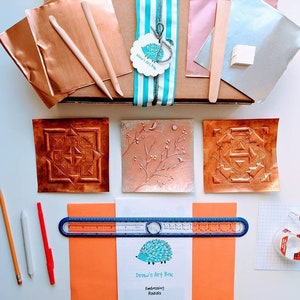 Embossing craft kit kids crafts - Copper embossing art craft supply - Kids art project - Craft activity box Homeschooling teaching resources