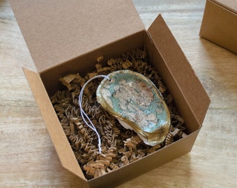 Mount Desert Island Map Oyster Shell Ornament in Gift Box | Acadia National Park Ornament