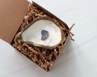 Oyster Shell Ring Dish with Gold Trim in Gift Box