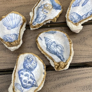Blue Shells Design Oyster Shell Ring Dish 3" - 4" inches