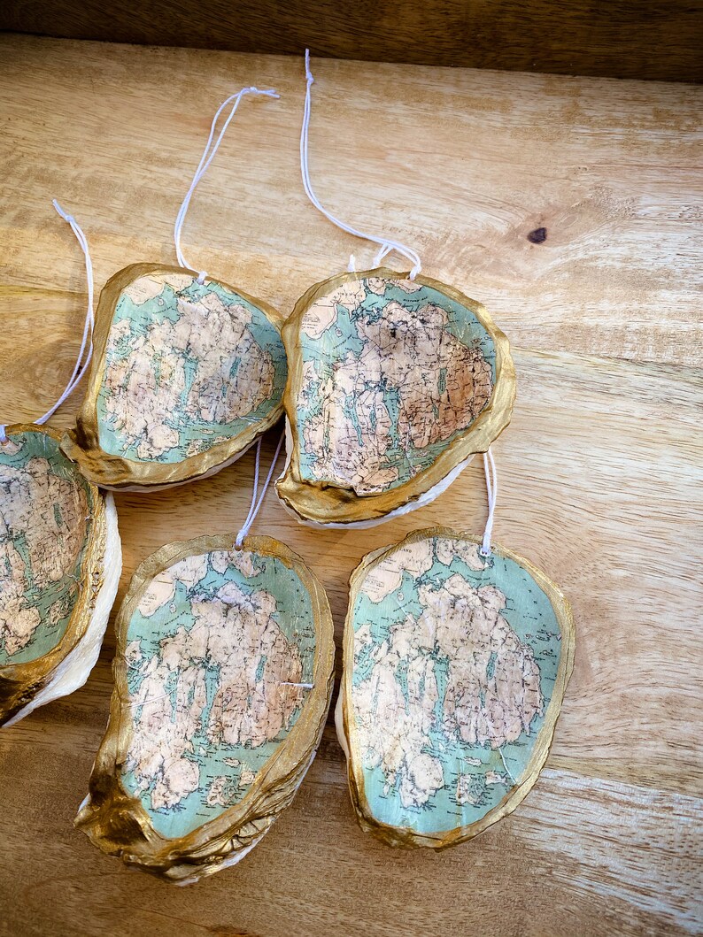 Mount Desert Island Map Oyster Shell Ornament Etsy