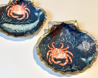 Crab & Whale Scallop Shell Trinket Dish - Set of 2