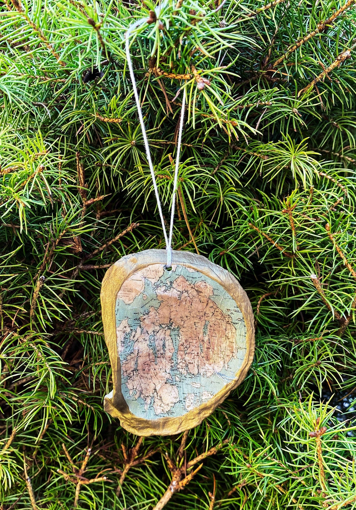 Mount Desert Island Map Oyster Shell Ornament Etsy