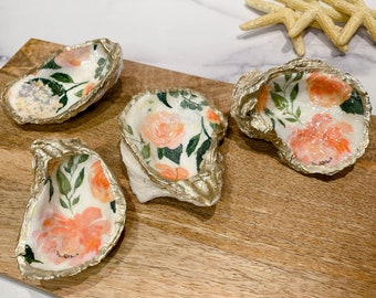 Pink Spring Florals Oyster Shell Ring Dish