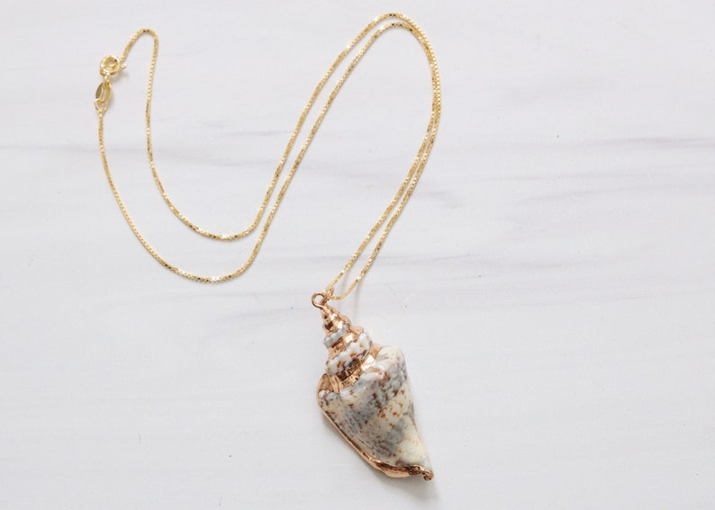 Gold Plated Trim Conch Shell Pendant Necklace image 1