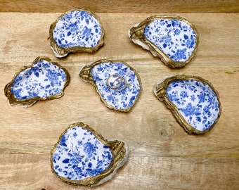 Blue Florals Oyster Shell Ring Dish
