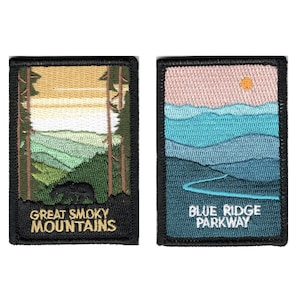 Great Smoky Mountains National Park Blue Ridge Parkway Patch Embroidered | Iron or Sew On | Minimalist Style Art | 3" x 2.25" Patch