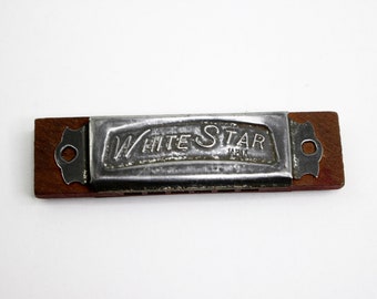 Vintage Toy Harmonica WHITE STAR Made in Japan circa 1950s 3 1/4"