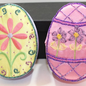 Satin Beaded Egg Shaped Trinket Boxes GAC 1998 and 1999 Set of 2