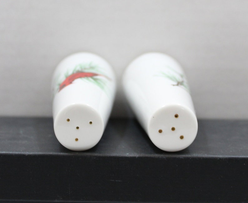 Vintage Hazel D Ammerman Red Cardinal Signed Porcelain Salt and Pepper Shaker Set