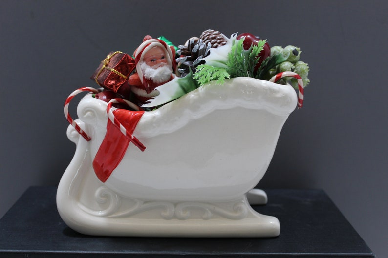 Vintage Norcrest Christmas Ceramic Sleigh Planter Candy Dish Etsy