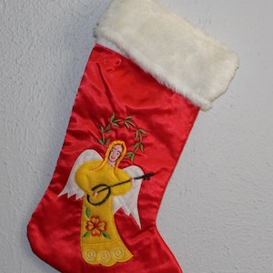 Vintage Handmade Satin Angel Christmas Stocking
