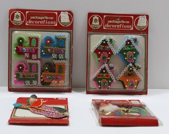 Vintage Commodore Package Tie-On Decorations 4 Packages Christmas Wrapping Crafting Decor Japan