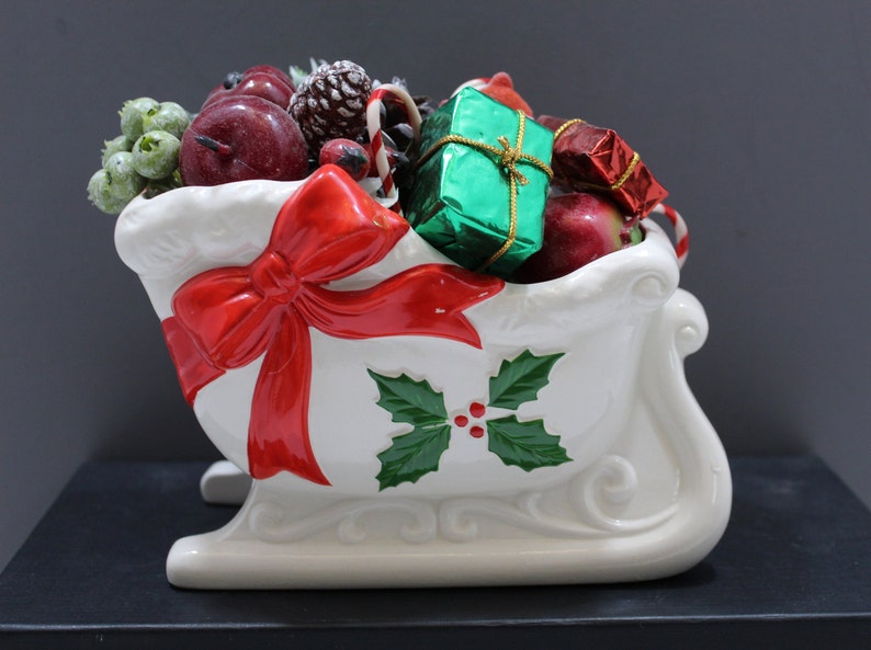Vintage Norcrest Christmas Ceramic Sleigh Planter Candy Dish Etsy