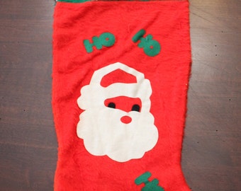 Vintage Christmas Stocking Santa Claus Face Ho Ho Ho Red And White Felt Stocking Holiday Stocking