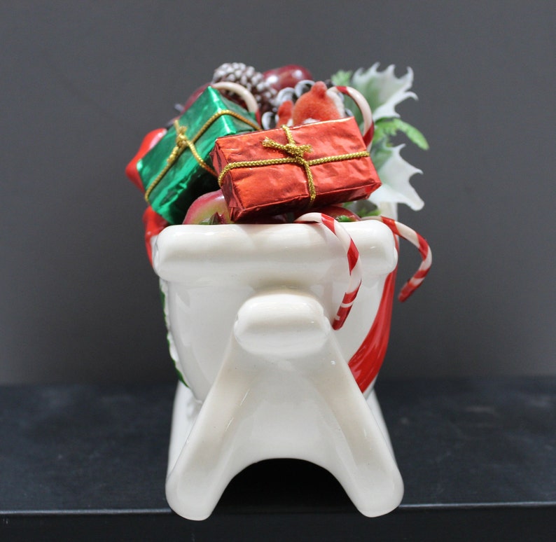 Vintage Norcrest Christmas Ceramic Sleigh Planter Candy Dish Etsy