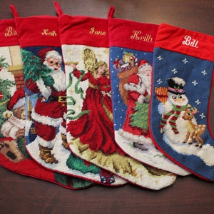 Red Snowman and Reindeer Needlepoint Stocking – Lillian Grey