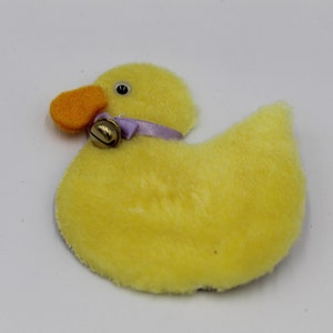 Vintage Yellow Faux Fur Duckling with Bell: Easter Gift Adornment
