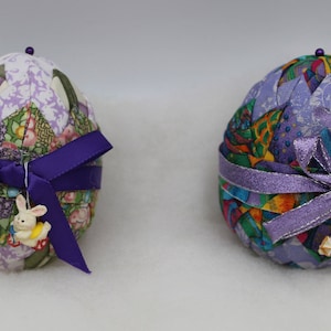Sweet Quilted Easter Eggs with Resin Bunny Rabbit Attached Set of 2
