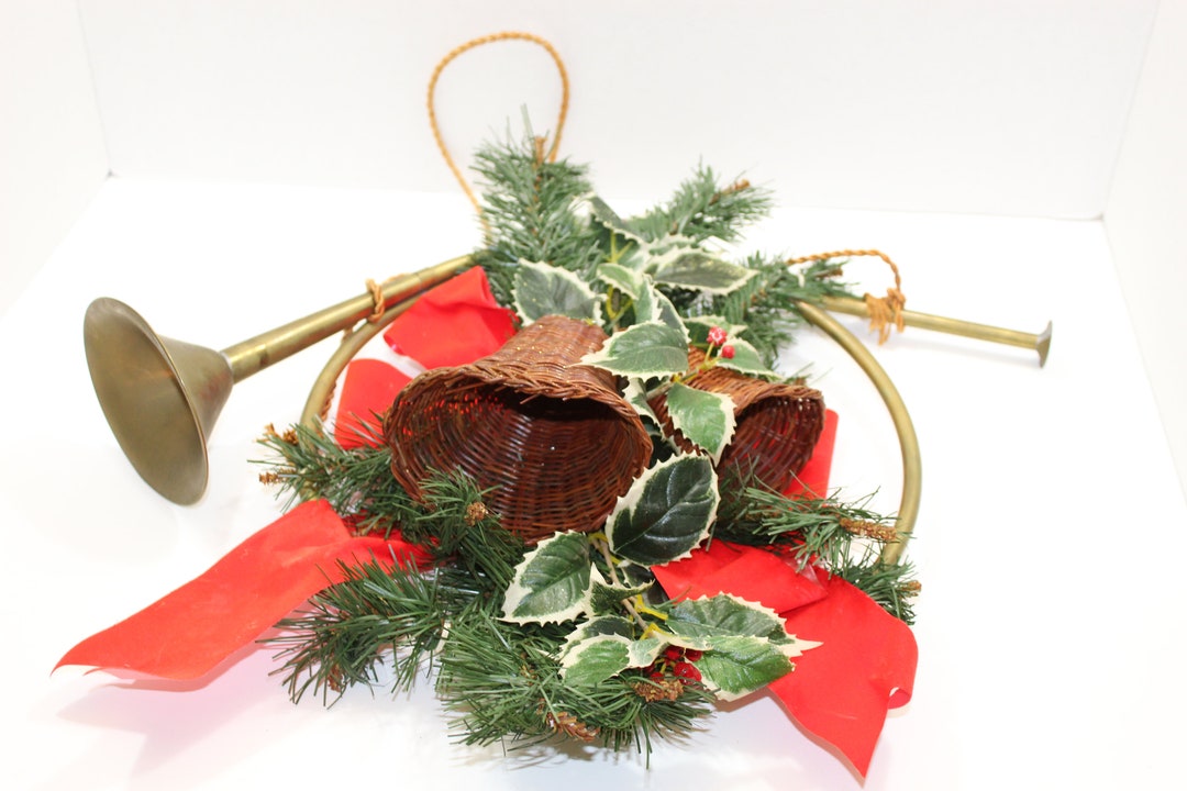 Vintage Brass Christmas French Horn Wall Hanging Christmas Decoration ...