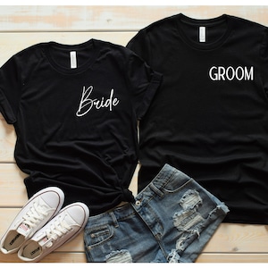 Bride and Groom Shirts with last name on back - Custom Bride and Groom Shirts - Bride Groom Matching Shirts - Getting Married Shirts - shirt