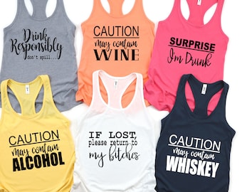 Group Tank Tops - Party Tank Tops - Tank Tops for Trip- Girls Trip Tank Tops - Alcohol Tanks - Caution contains alcohol. Group Custom Tanks