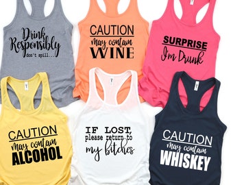 Group Tank Tops - Party Tank Tops - Tank Tops for Trip- Girls Trip Tank Tops - Alcohol Tanks - Caution contains alcohol. Group Custom Tanks