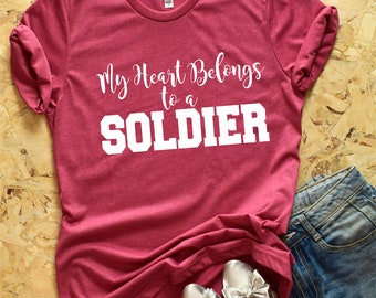 Military Girlfriend Shirt - Cute Girlfriend Shirt - Custom Girlfriend Soldier Shirt - Crew neck Shirt for her - Soldier Mom Tshirt - Soldier